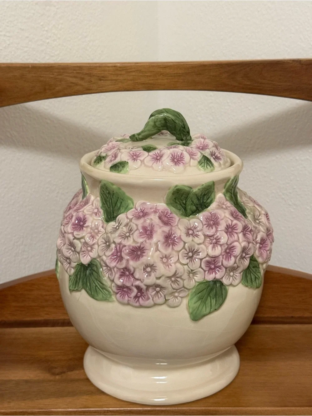 Floral Hydrangea Ceramic Cookie Jar - Pink and Green